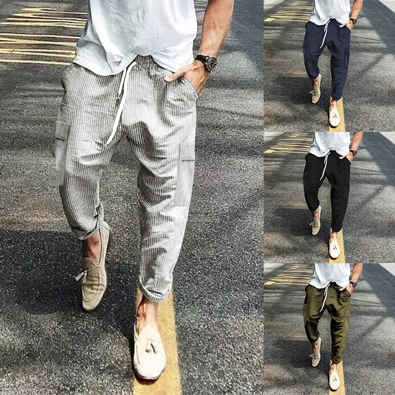 Mens Corduroy Straight Wide Leg Multi Pocket Pants