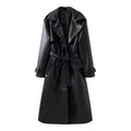 Women's Retro PU Leather Trench Coat