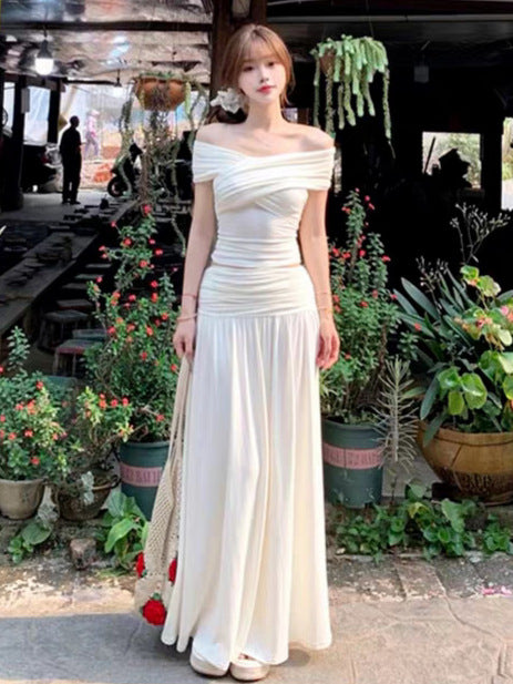 French Style One Shoulder Knit Dress Set