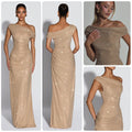 full-diamond one-shoulder dress