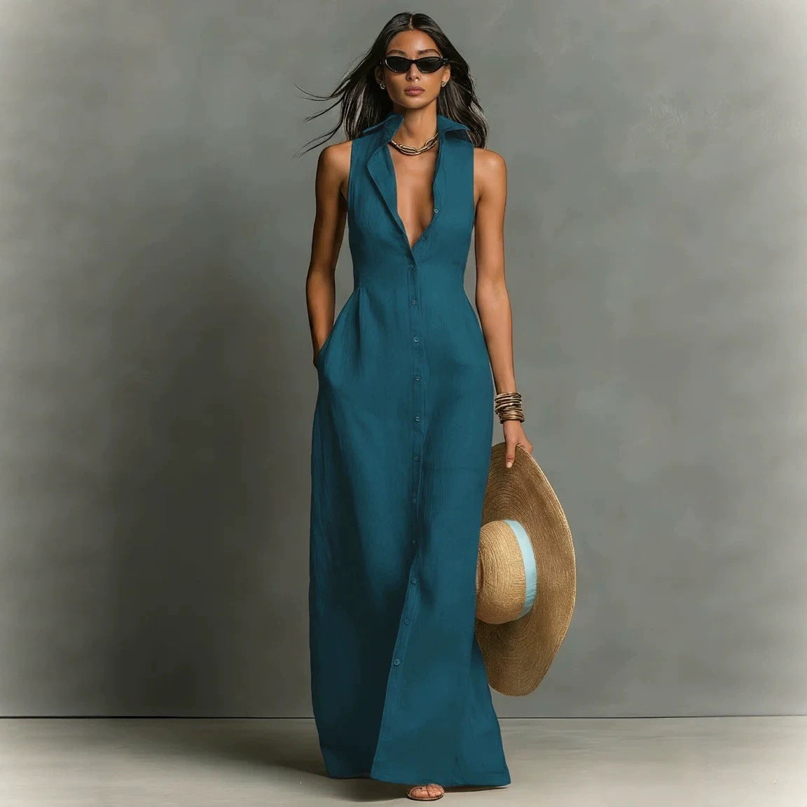 Sleeveless blouse-style dress