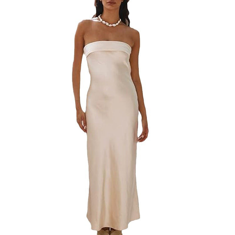 Womens Satin Backless Bodycon Dress