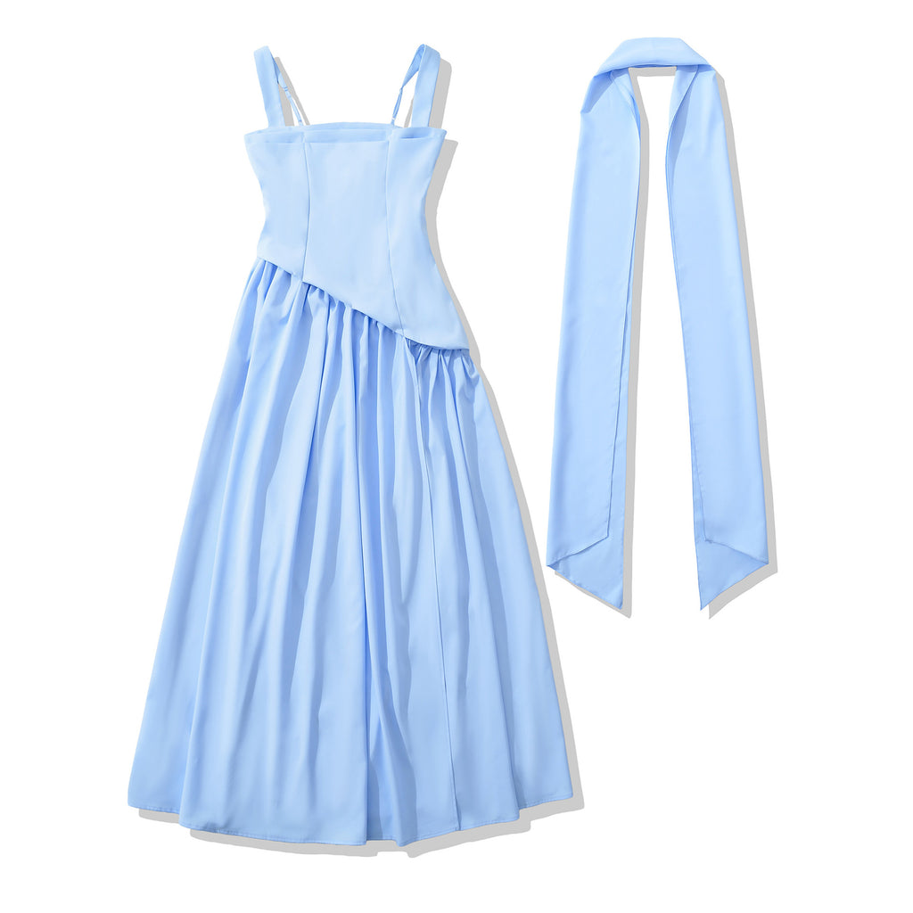 Irregular Hem Waist-Cinching Straps Dress