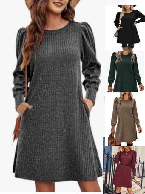 Womens Knitted Puff Sleeve Long Sleeve