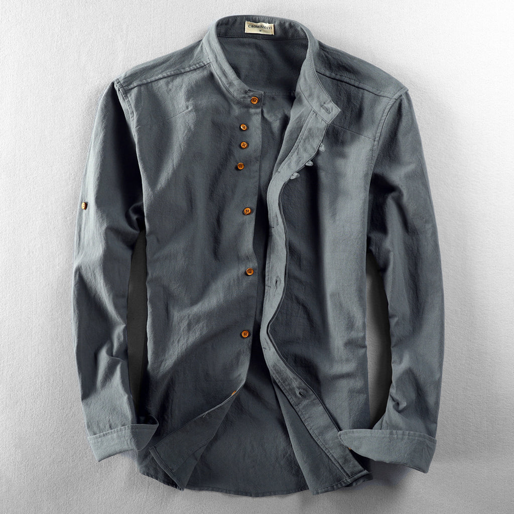 Men's Linen Cotton Stand Collar Casual Shirt