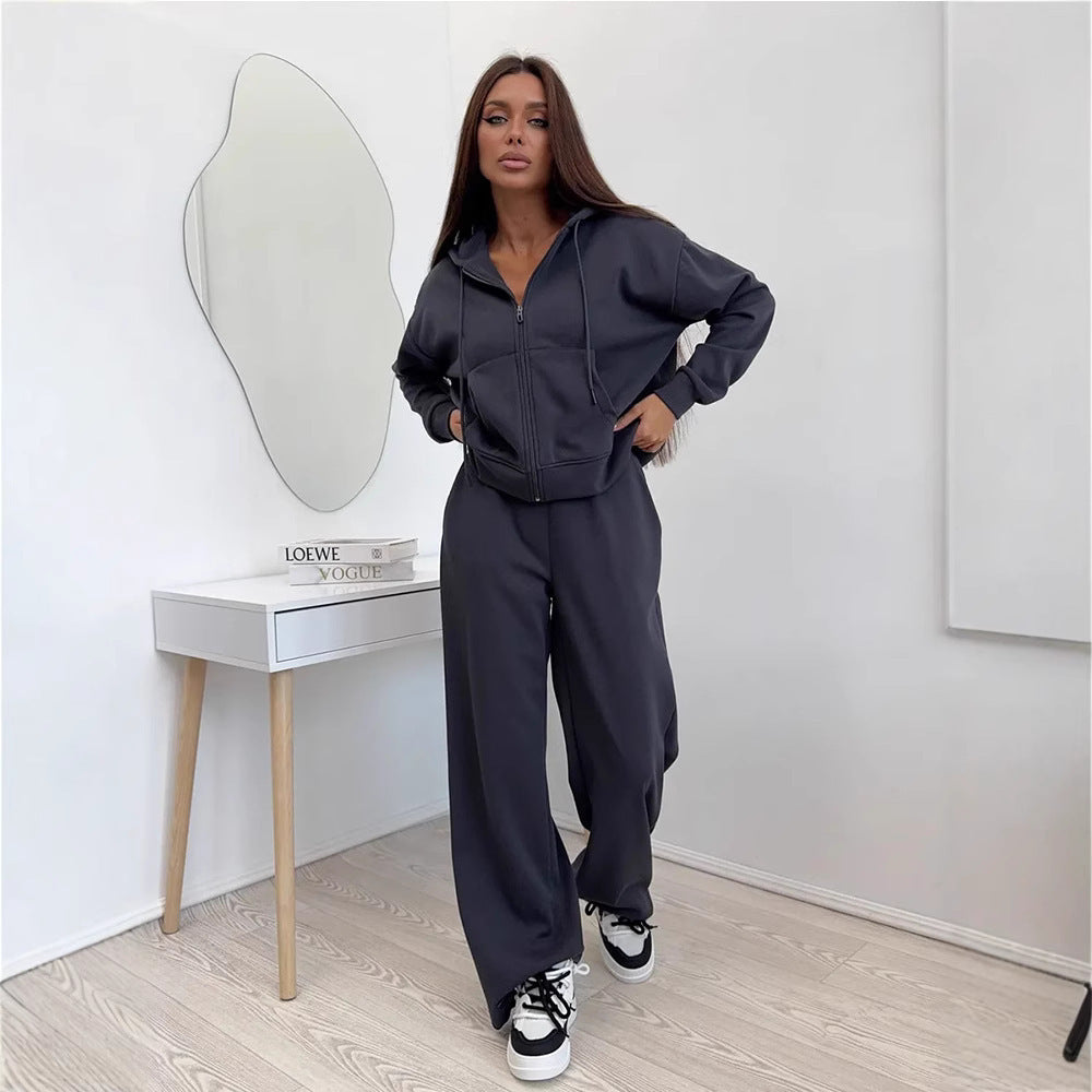 Womens Long Sleeve Hooded Sweatshirt and Trousers Set