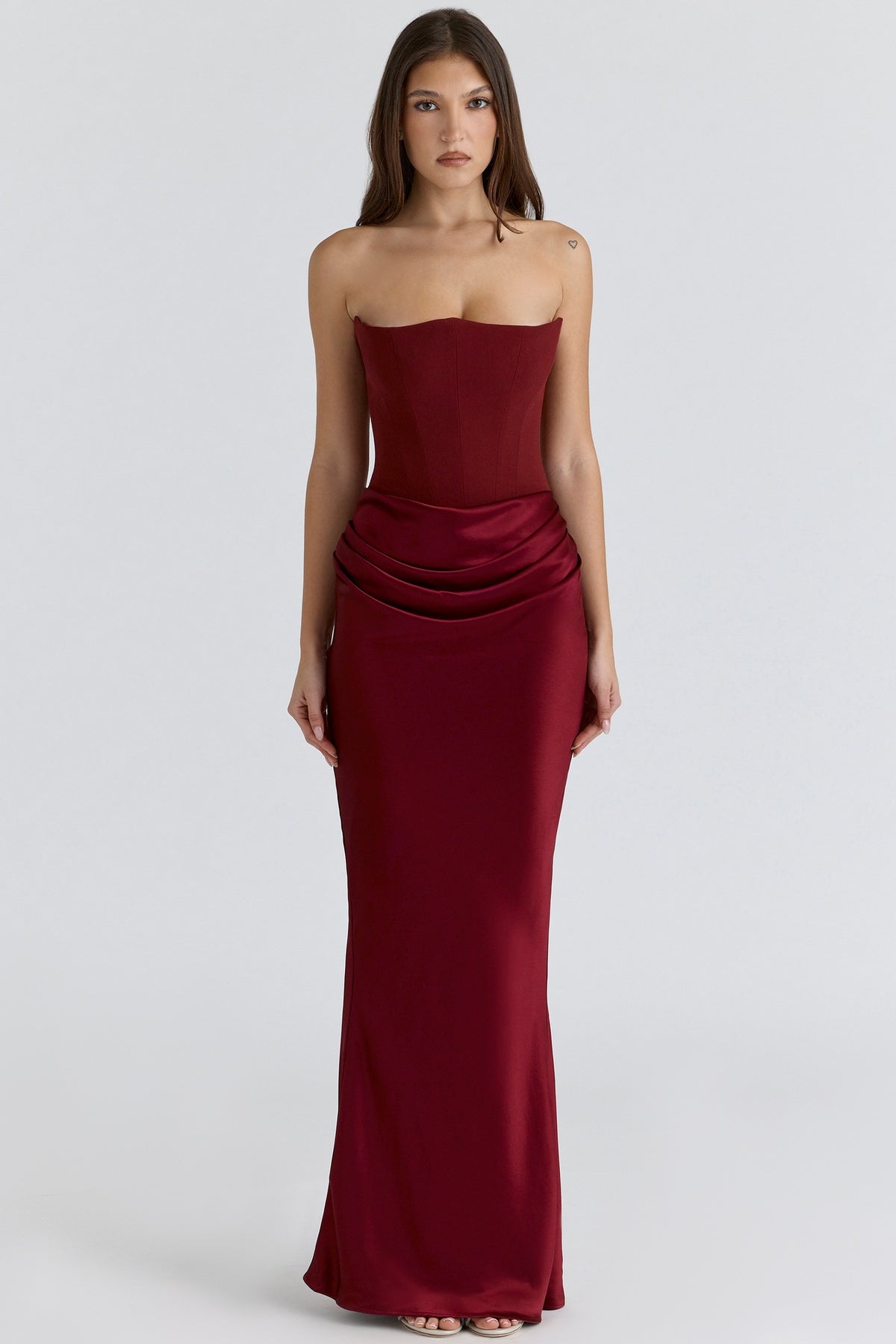 Women's Satin Off-Shoulder Pleated Long Bodycon Dress