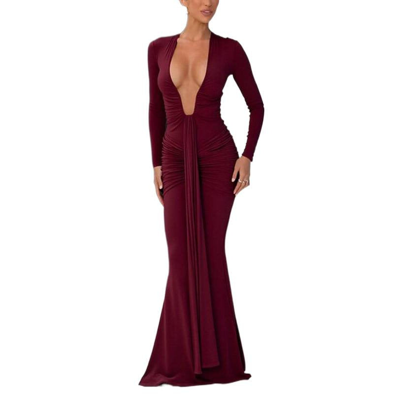 Elegant Solid Color Fishtail Dress