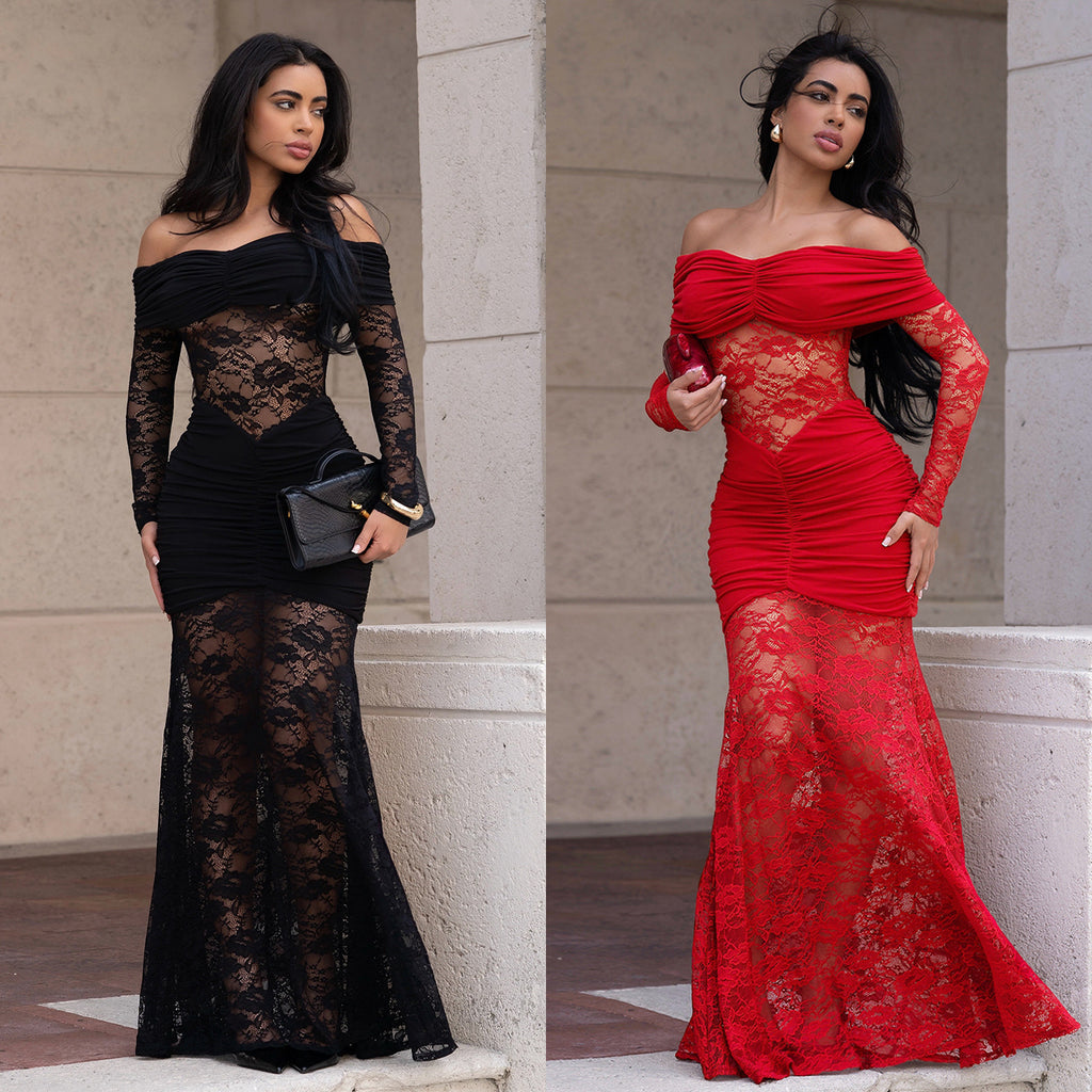 Women's One-Shoulder Lace Bodycon Dress