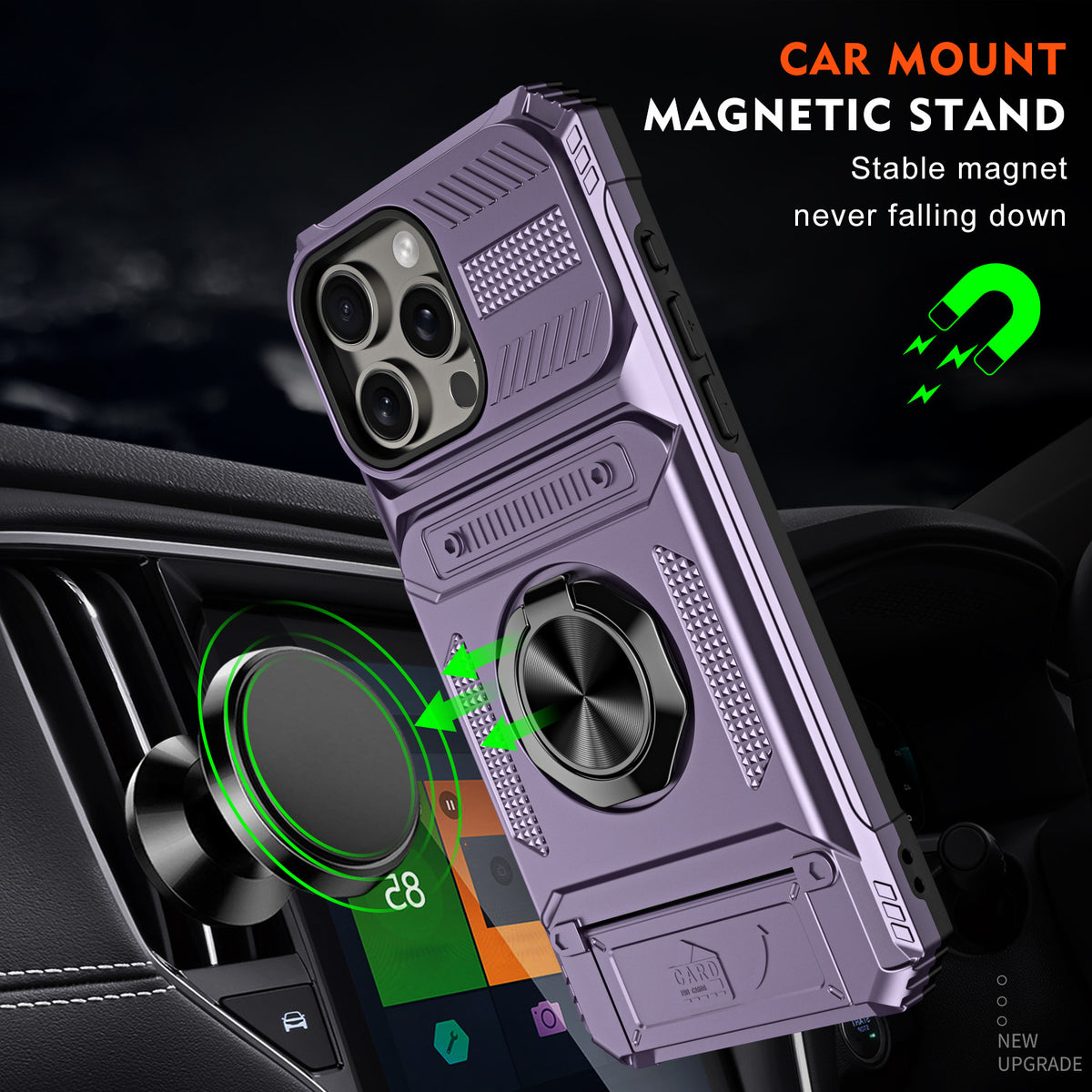 Magnetic Phone Case with Hidden Ring Holder and Card Slot