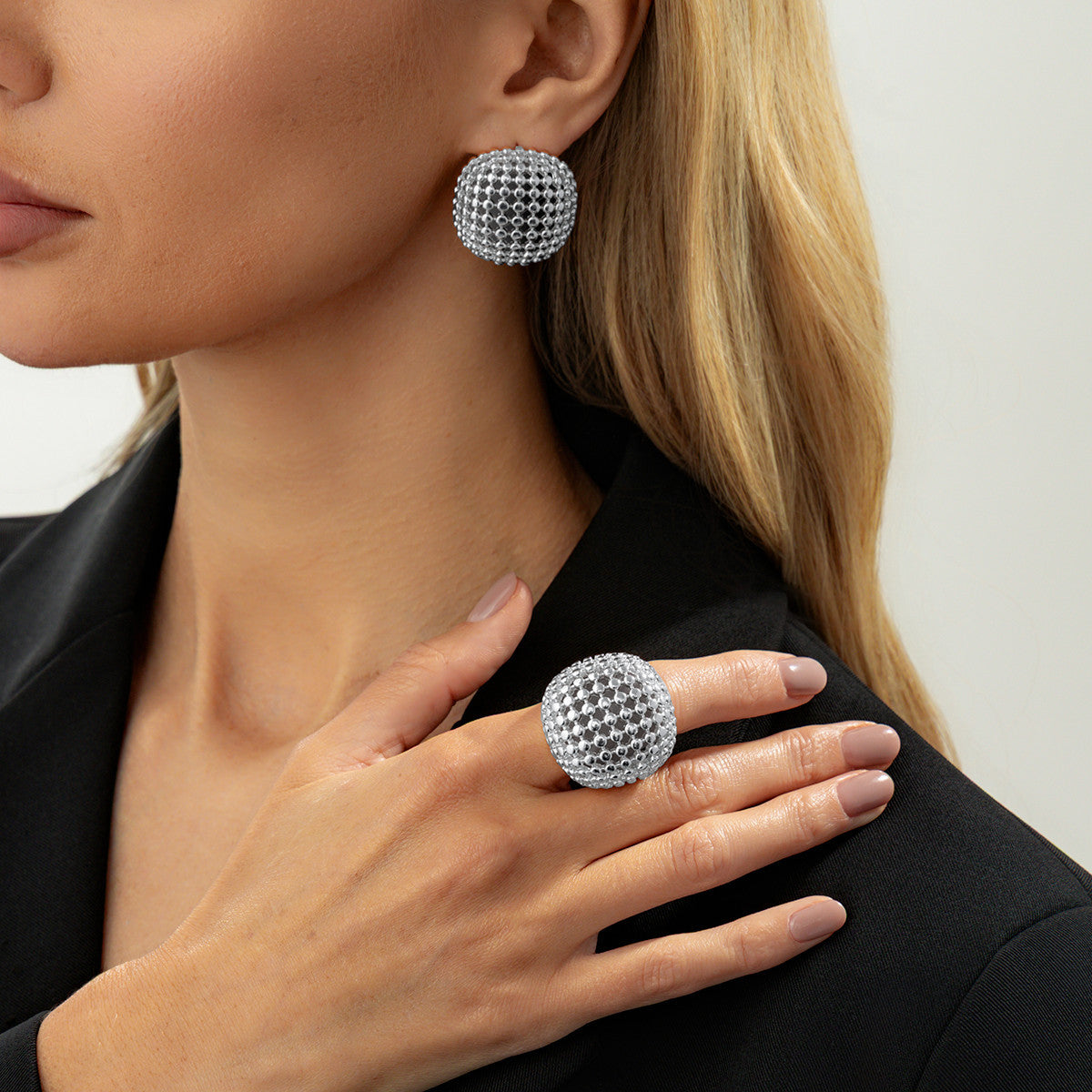 Hollow Round Ring Earrings Set