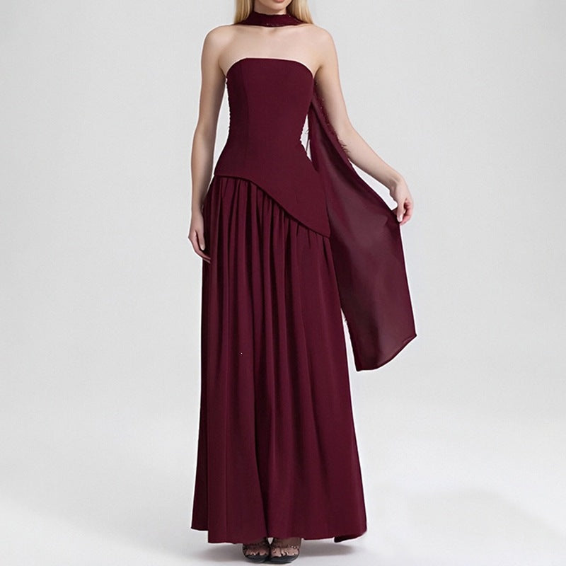 Elegant Backless Pleated Strap Dress