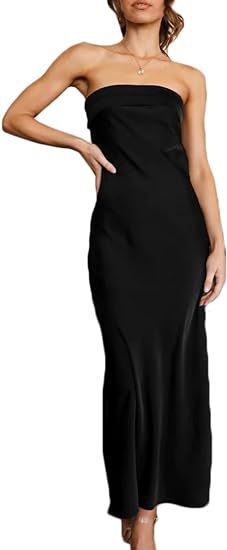 Womens Satin Backless Bodycon Dress