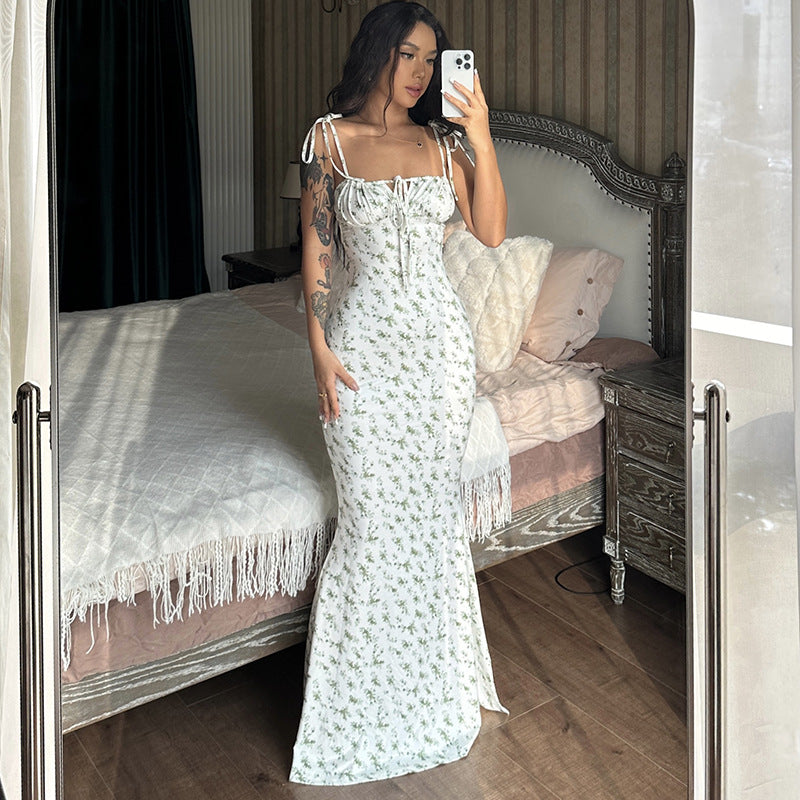 Floral Spaghetti Strap Flared Dress