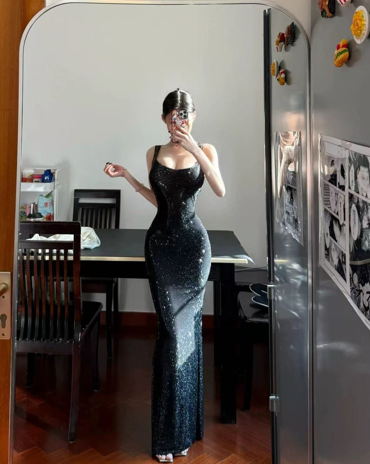 Rhinestone Embellished Slim Fit Evening Gown