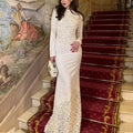 Elegant Lace Fishtail Long Sleeve Slim Fit Evening Dress