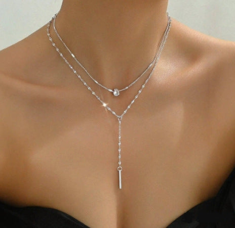 Y-Shaped Tassel Rhinestone Layered Necklace