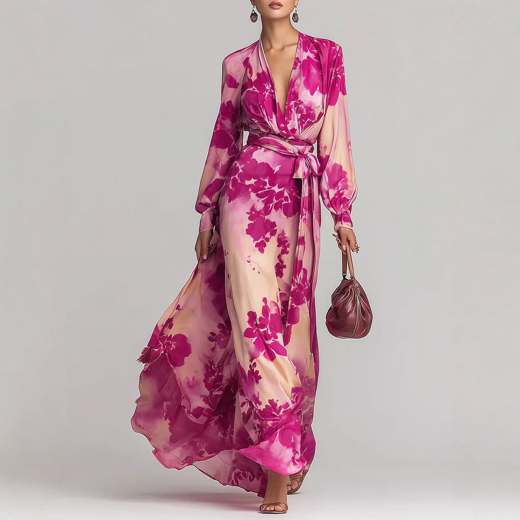 Floral Print Chiffon Tie Waist Dress