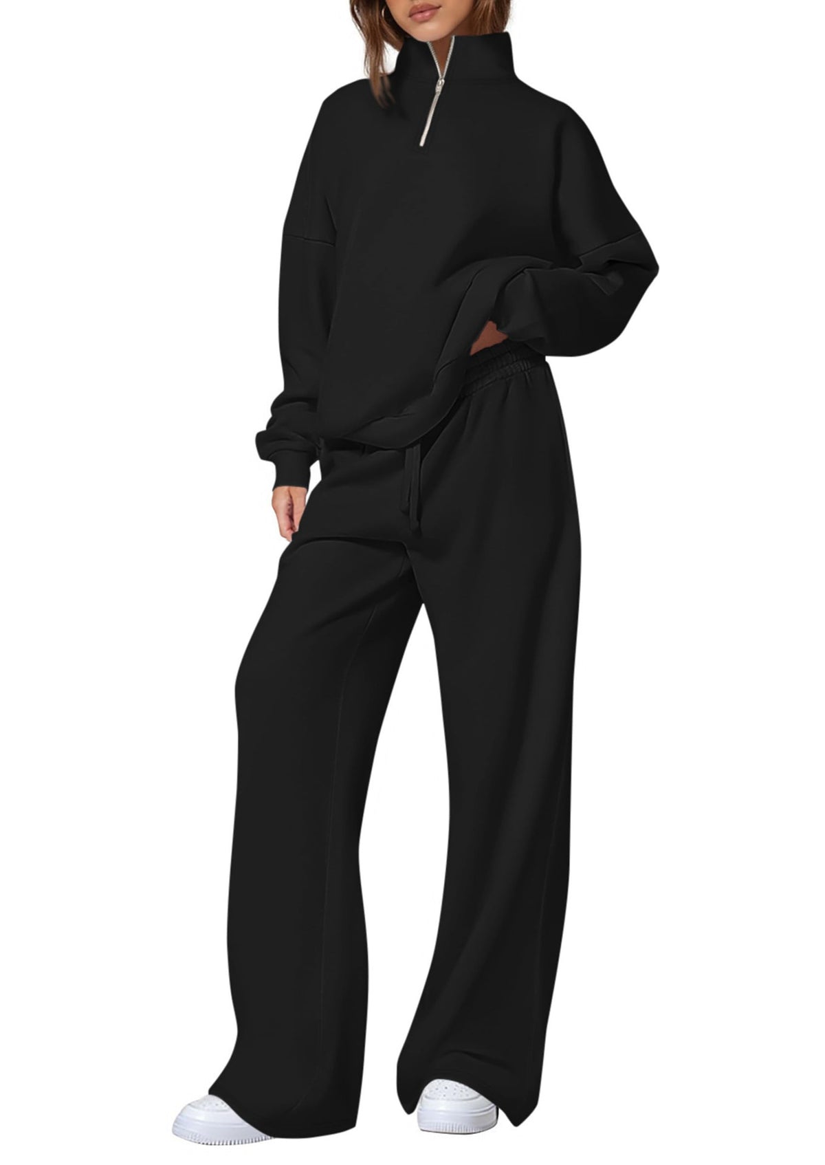 Standing collar half-zip long-sleeved pants