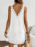 Women's Cotton Backless V-Neck Lace Dress