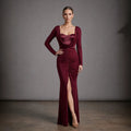 Womens Long Sleeve Backless Plunging Knit Dress
