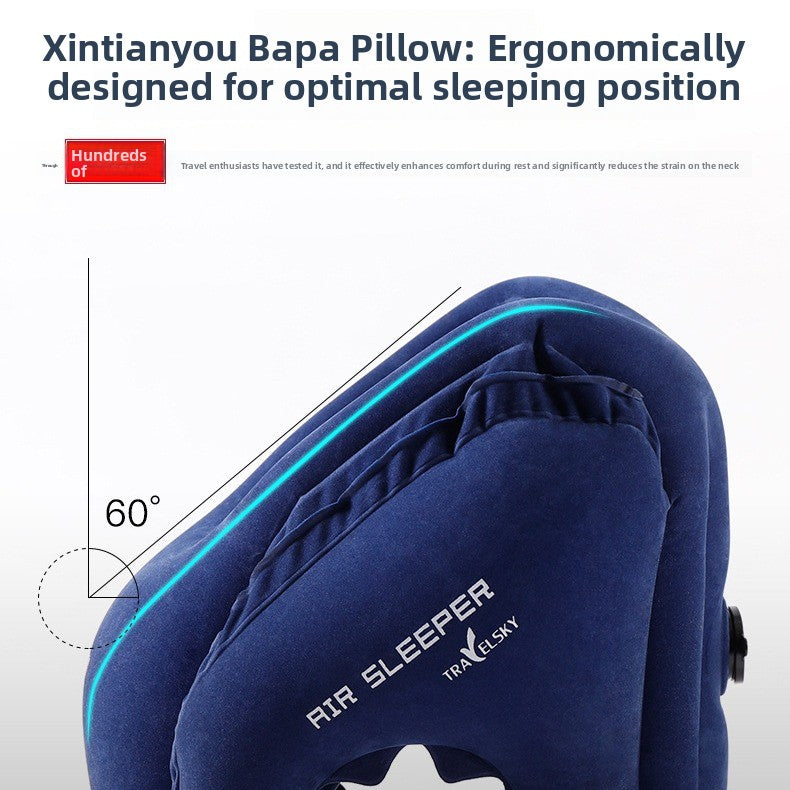 Portable inflatable travel neck pillow
