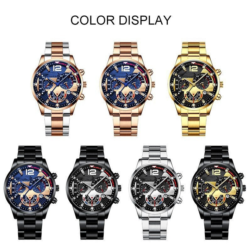 Men's Fashion Stainless Steel Quartz Wrist Watch with Calendar