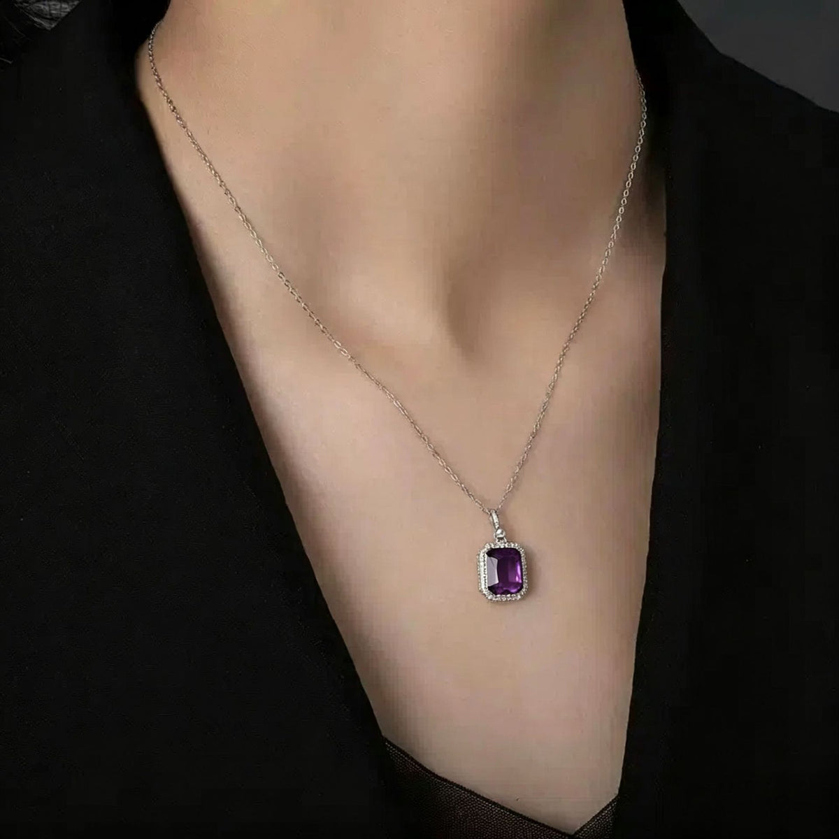 Square Zircon Geometric Necklace with Cross Chain