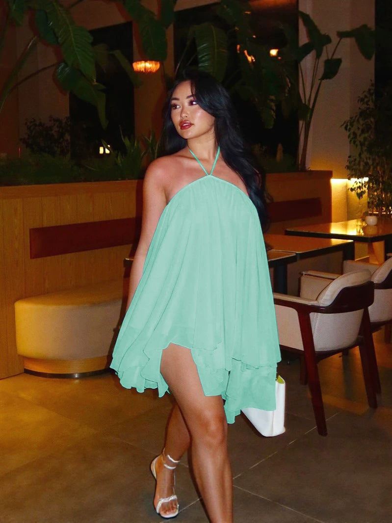 Backless LaceUp Halter Dress
