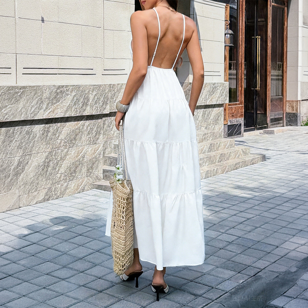 Womens Solid Color Spaghetti Strap Dress Elegant Sleeveless Slip Dress