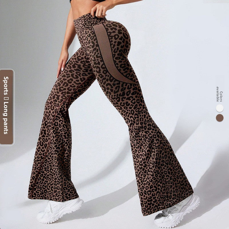 Women's High-Waisted Leopard Print Flared Yoga Pants
