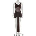 Women's Solid Color Mesh Halter Neck Short Dress