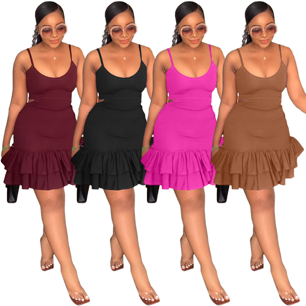 Sling Ruffle Hem Sheath Dress