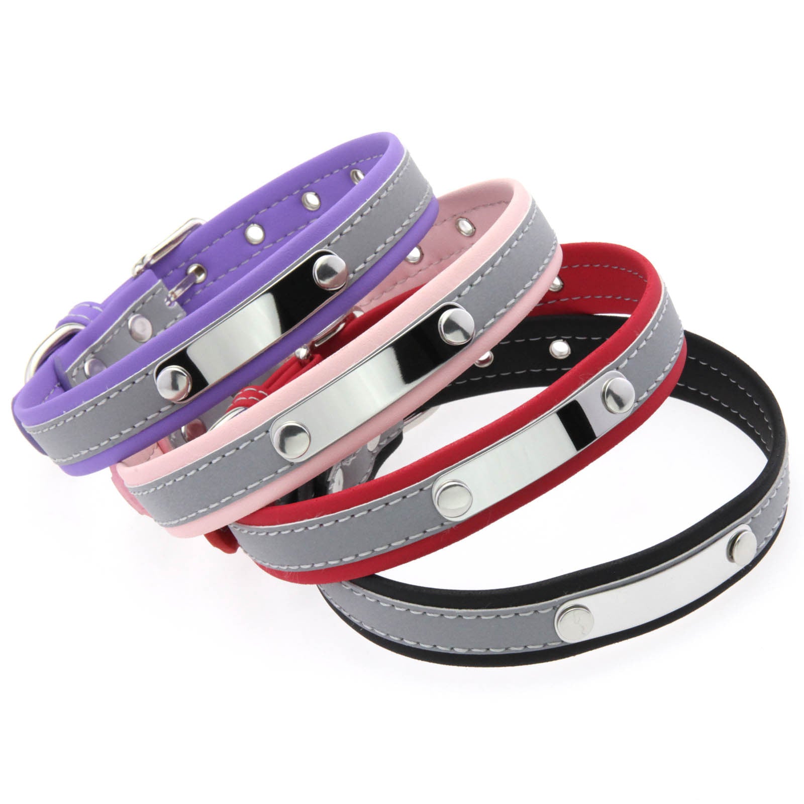 Stainless Steel Engraved Reflective Pet Collar with Leash