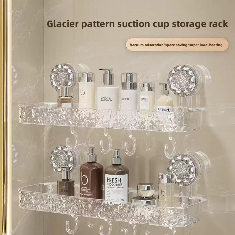 Bathroom Suction Cup Shelf with Hooks