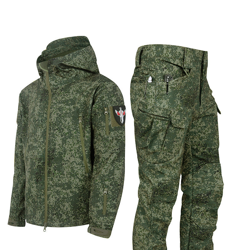 Men's Waterproof Tactical Jacket Set with Fleece Lining Sharkskin Outdoor Hunting Clothing