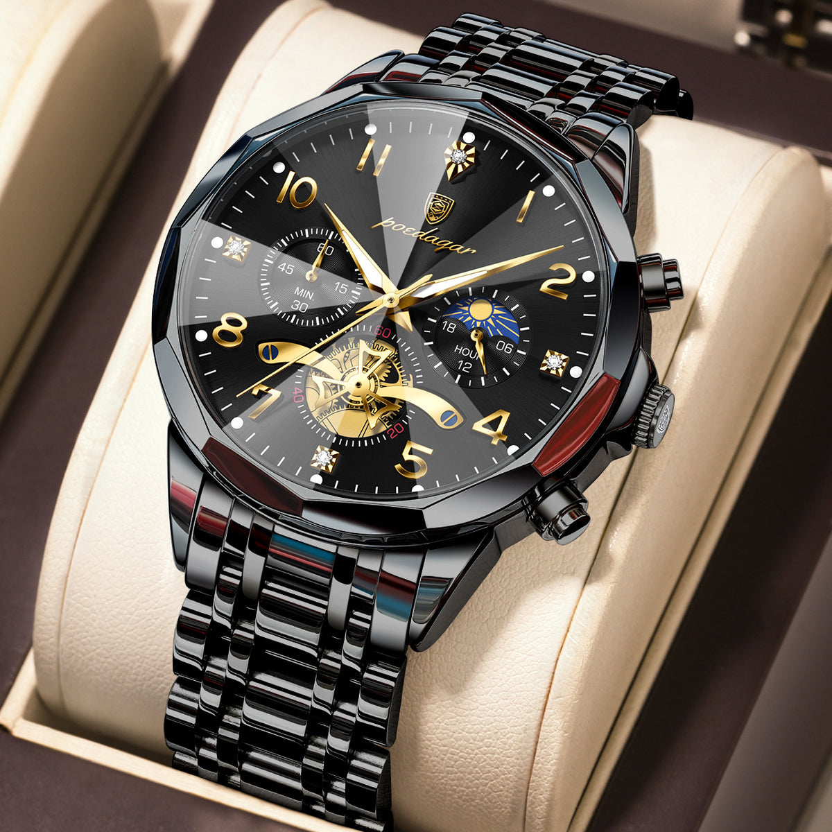 Multifunctional men's waterproof luminous chronograph business casual wristwatch