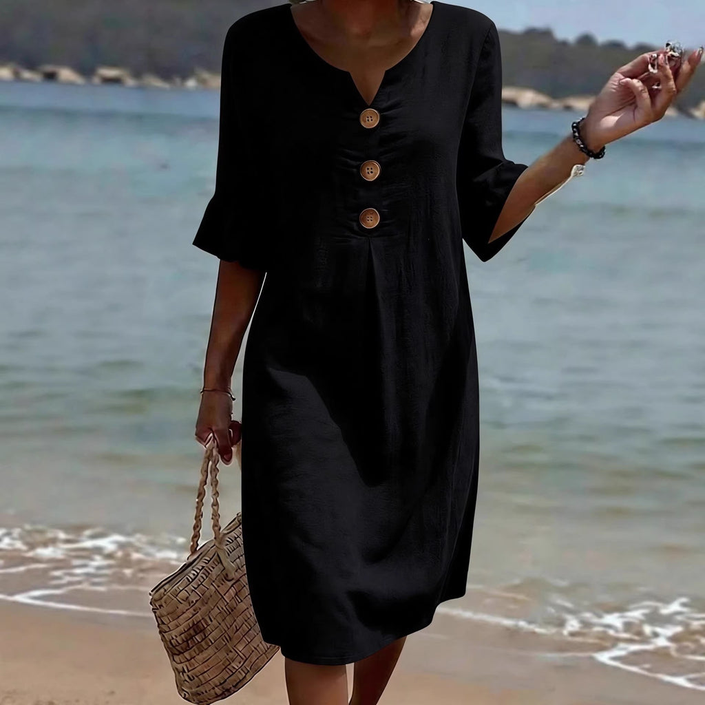 Womens V-Neck Linen Blend Dress