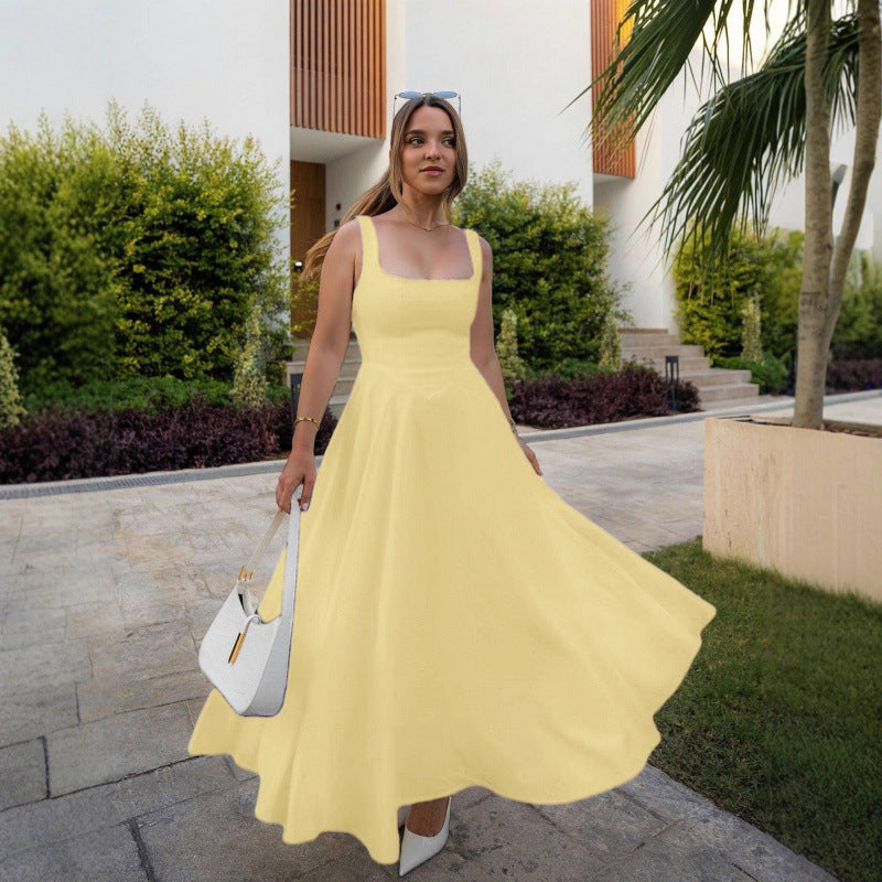 Elegant Square Neck Sleeveless Dress