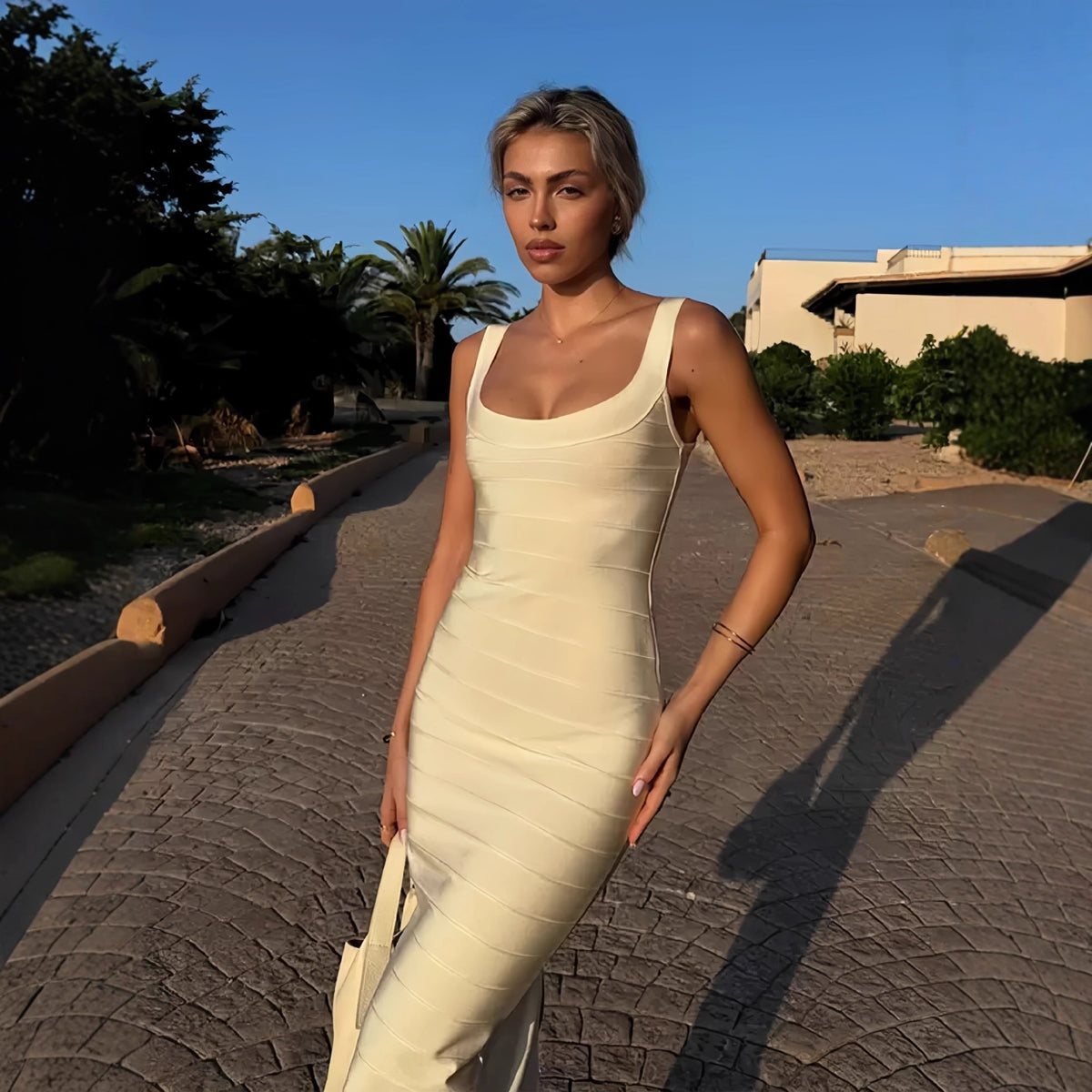 Bandage U-Neck Bodycon Dress