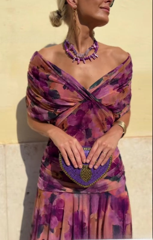 Women's Off-Shoulder Chiffon Dress with Lining Swing Dress