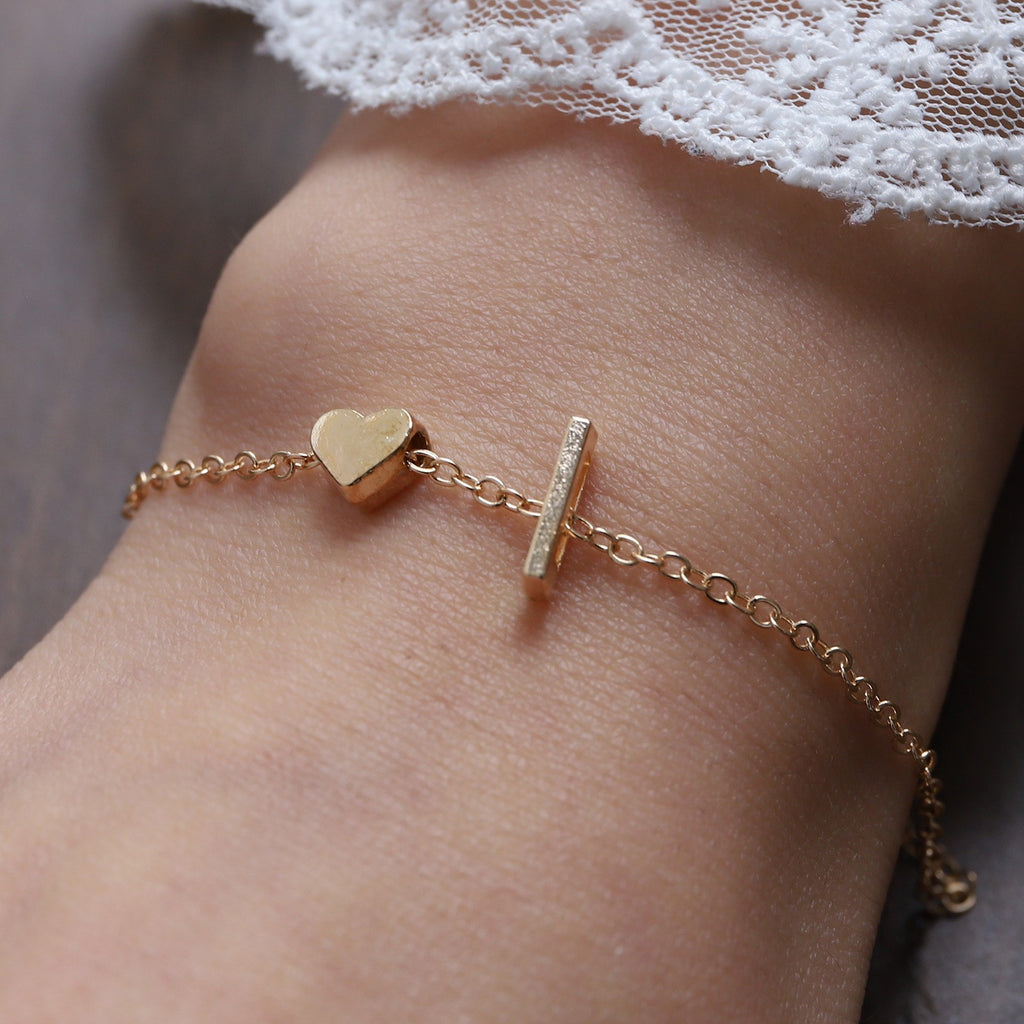 Heart Letter Necklace and Bracelet Set