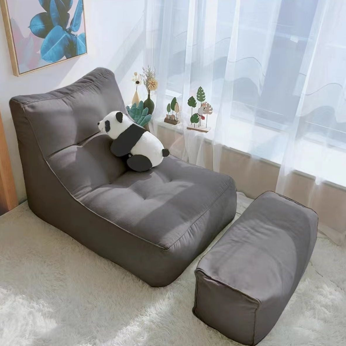Single Leisure Chair Floor Lounge Bean Bag Tatami Lazy Sofa with Footrest