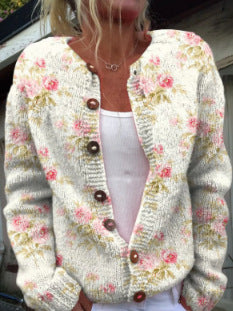 Womens 3D Printed Loose Cardigan