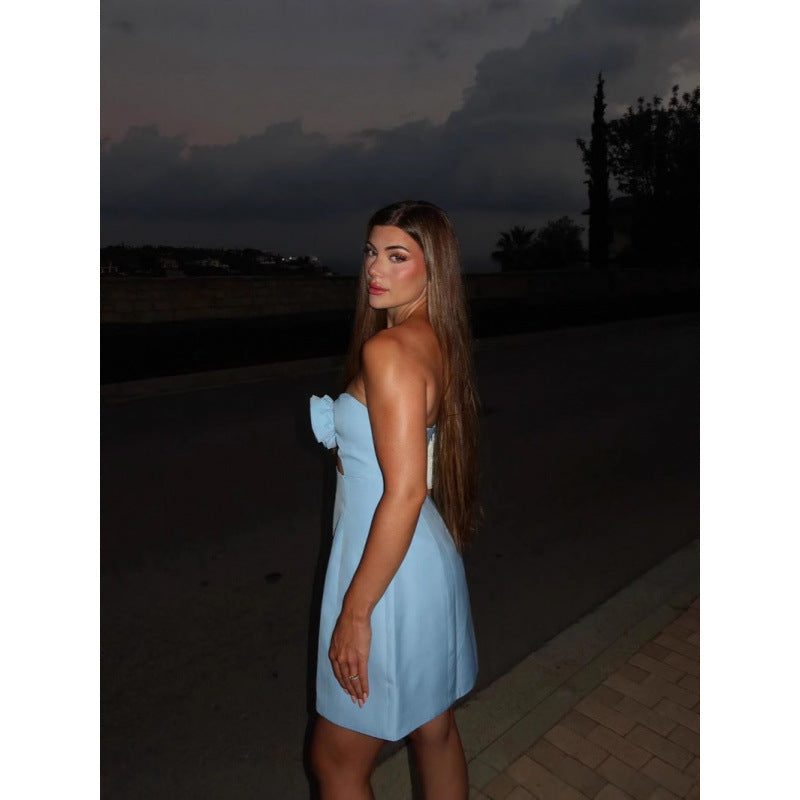 Pure Desire Sleeveless Dress with 3D Floral Decoration for Women