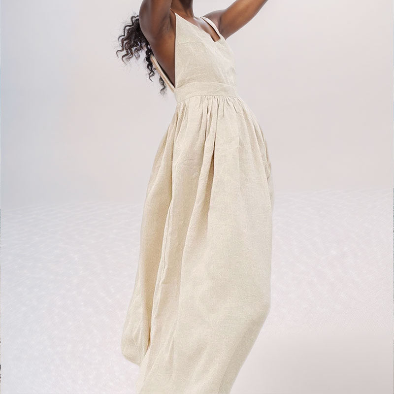 Womens Backless V-Neck Dress