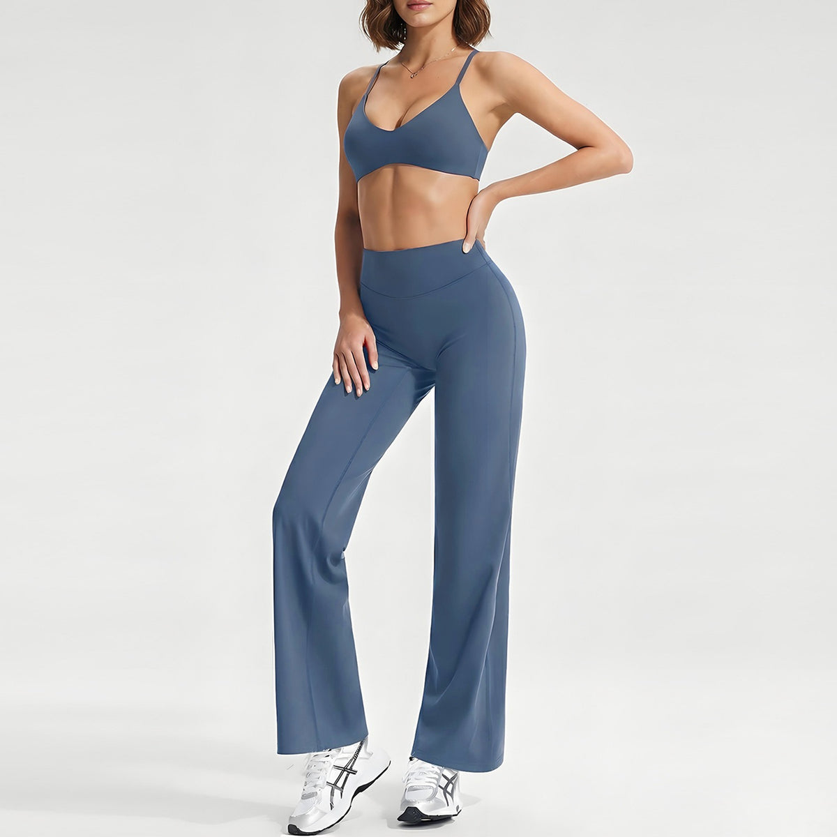 Women's sporty solid-color loose-fitting wide-leg yoga set