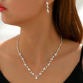 Rhinestone Geometric Pendant Necklace and Earrings Jewelry Set for Women Bridal Light Luxury