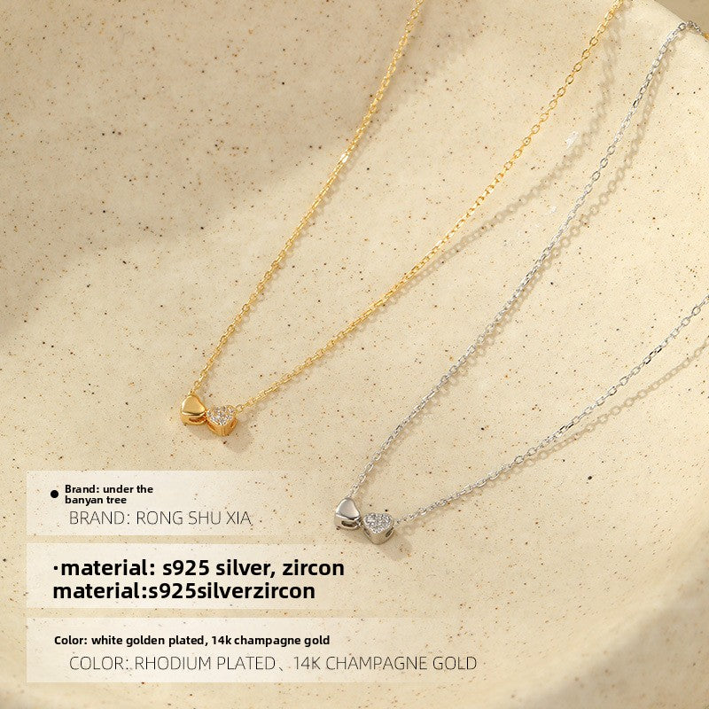 S925 Sterling Silver Double Heart Necklace
