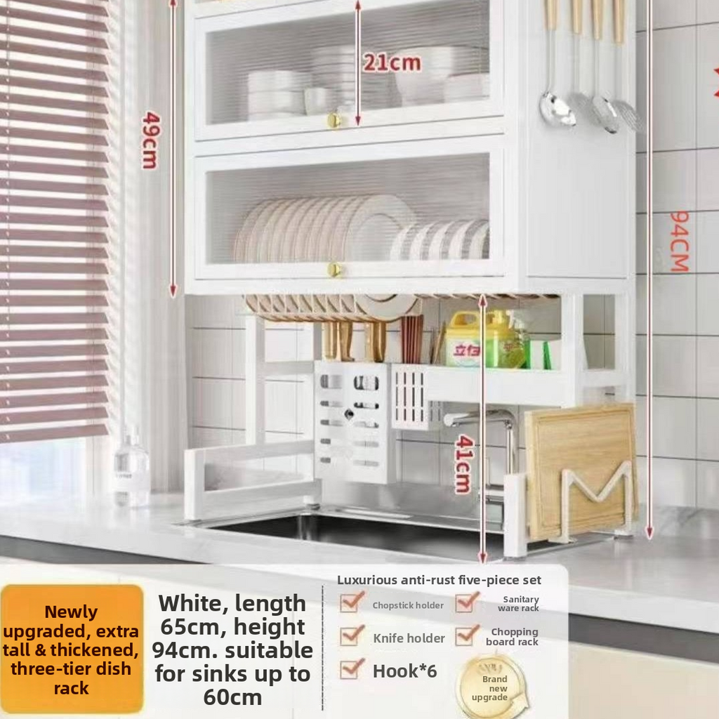 Double Layer Kitchen Sink Rack Dustproof Draining Storage Cabinet